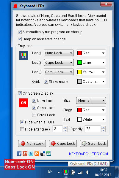 Screenshot of Keyboard Leds software