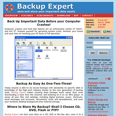 Screenshot of BACKUP-EXPERT.COM website