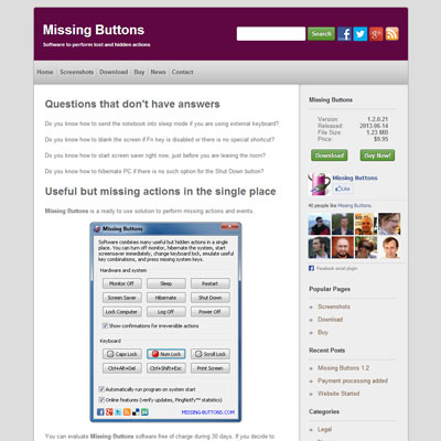 Screenshot of MISSING-BUTTONS.COM website
