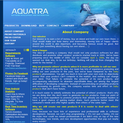 Screenshot of AQUATRA.COM website