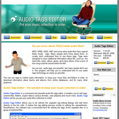 Screenshot of AUDIO-TAGS-EDITOR.COM website