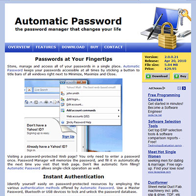 Screenshot of AUTOMATIC-PASSWORD.COM website