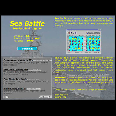Screenshot of SEA-BATTLE-GAME.COM website
